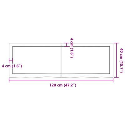 vidaXL Επιφάνεια Τραπεζιού Σκούρο Καφέ 120x40x(2-4)εκ Επεξ. Μασίφ Δρυς