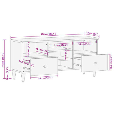 vidaXL Έπιπλο Τηλεόρασης 100 x 33 x 46 εκ. από Μασίφ Ξύλο Μάνγκο