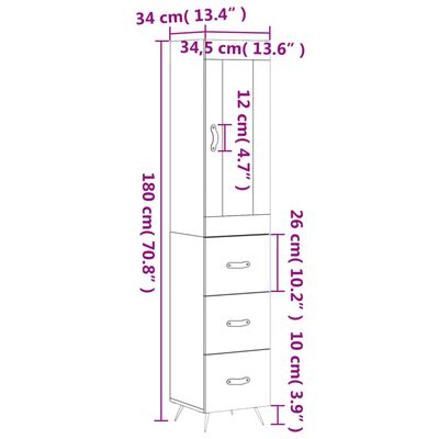 vidaXL Ντουλάπι Μαύρο 34,5 x 34 x 180 εκ. από Επεξεργασμένο Ξύλο