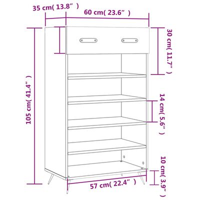 vidaXL Παπουτσοθήκη Μαύρη 60 x 35 x 105 εκ. από Επεξεργασμένο Ξύλο