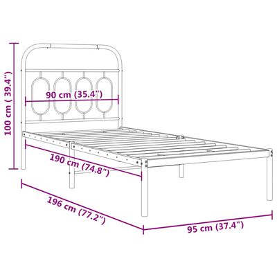 vidaXL Πλαίσιο Κρεβατιού με Κεφαλάρι Μαύρο 90 x 190 εκ. Μεταλλικό