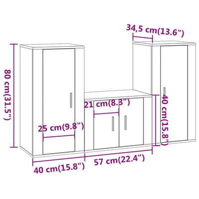 vidaXL Σετ Επίπλων Τηλεόρασης 3 Τεμαχίων Sonoma Δρυς Επεξ. Ξύλο