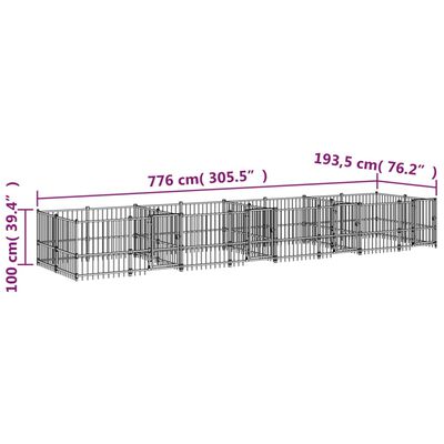 vidaXL Κλουβί Σκύλου Εξωτερικού Χώρου 15,02 μ² από Ατσάλι