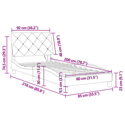 vidaXL Πλαίσιο Κρεβατιού με LED Μαύρο 80 x 200 εκ. Βελούδινο