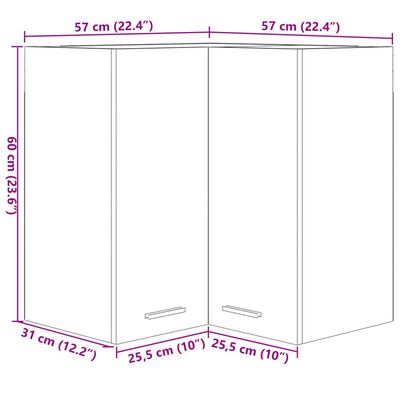 vidaXL Ντουλάπι Γωνία Κρεμαστό Sonoma Δρυς 57x57x60 εκ. Μοριοσανίδα