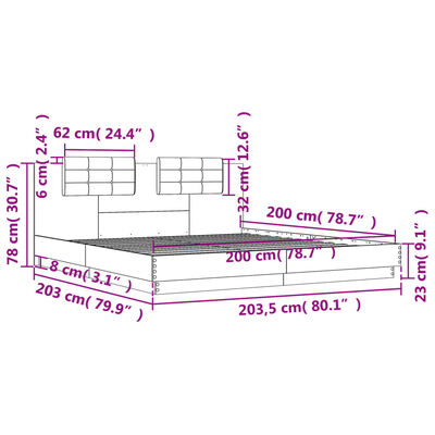 vidaXL Πλαίσιο Κρεβατιού με Κεφαλάρι/LED Λευκό 200 x 200 εκ.