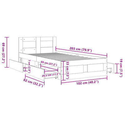 vidaXL Πλαίσιο Κρεβατιού με Κεφαλάρι Γκρι Sonoma 100x200εκ. Επεξ. Ξύλο