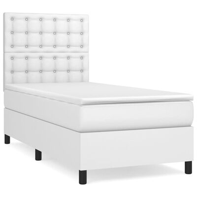 vidaXL Κρεβάτι Boxspring με Στρώμα Λευκό 90x190εκ. από Συνθετικό Δέρμα