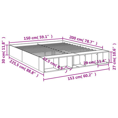 vidaXL Πλαίσιο Κρεβατιού Καπνιστή Δρυς 150x200 εκ. Επεξεργασμένο Ξύλο