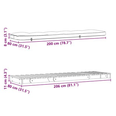 vidaXL Καναπές Κρεβάτι Futon/Στρώμα 80x206x11 Μασίφ Ξύλο Ψευδοτσούγκα