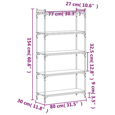 vidaXL Βιβλιοθήκη 5 Επιπέδων Καφέ Δρυς 80 x 30 x 154 εκ. Επεξεργ. Ξύλο