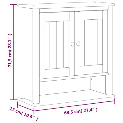 vidaXL Ντουλάπι Μπάνιου Επιτοίχιο BERG Λευκό 69,5x27x71,5εκ Μασίφ Ξύλο