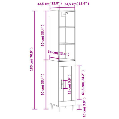 vidaXL Ντουλάπι Γκρι Σκυροδέματος 34,5x34x180 εκ. Επεξεργασμένο Ξύλο