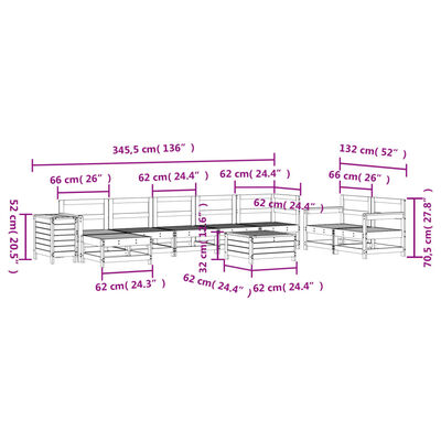 vidaXL Σαλόνι Κήπου Σετ 10 Τεμαχίων Λευκό από Μασίφ Ξύλο Πεύκου