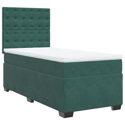 vidaXL Κρεβάτι Boxspring με Στρώμα Σκούρο Πράσινο 90x190 εκ. Βελούδινο