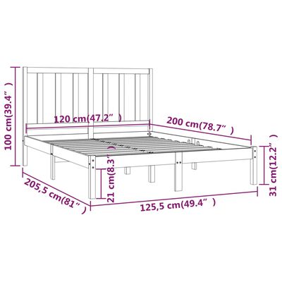 vidaXL Πλαίσιο Κρεβατιού 120 x 200 εκ. από Μασίφ Ξύλο Πεύκου