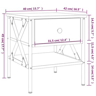 vidaXL Κομοδίνο Καφέ Δρυς 40 x 42 x 45 εκ. από Επεξεργασμένο Ξύλο