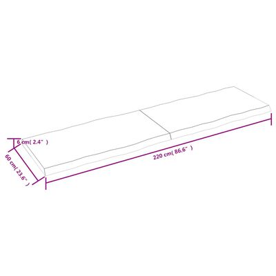 vidaXL Επιφ Τραπεζιού Αν Καφέ 220x60x(2-6)εκ.Ακατέργ. Μασίφ Ξύλο Δρυός