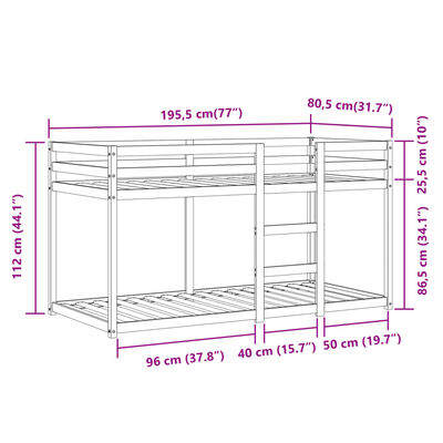 vidaXL Κουκέτα με Κουρτίνες Λευκό/Μαύρο 75x190 εκ. Μασίφ Ξύλο Πεύκου