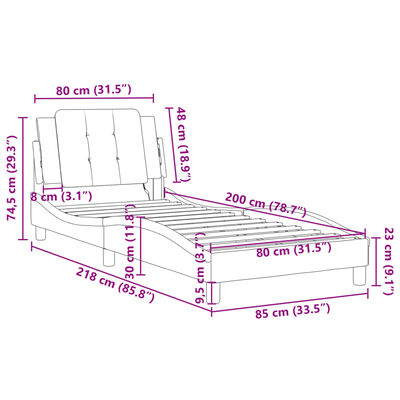 vidaXL Πλαίσιο Κρεβατιού με LED Γκρι 80x200 εκ. Συνθετικό Δέρμα