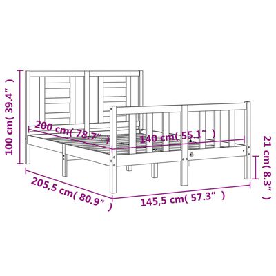 vidaXL Πλαίσιο Κρεβατιού με Κεφαλάρι Λευκό 140x200 εκ. Μασίφ Ξύλο