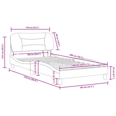 vidaXL Πλαίσιο Κρεβατιού με LED Μαύρο/Λευκό 100x200εκ. Συνθετικό Δέρμα