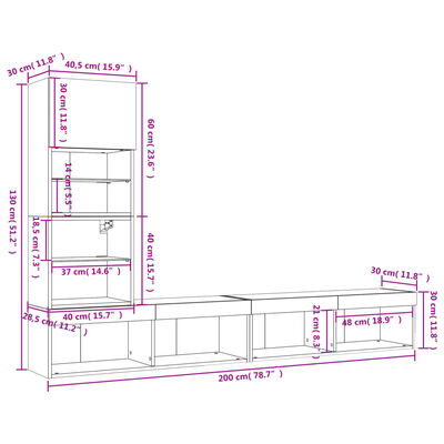vidaXL Έπιπλα Τοίχου Τηλεόρασης 4 τεμ. LED Sonoma Δρυς από Επεξ. Ξύλο