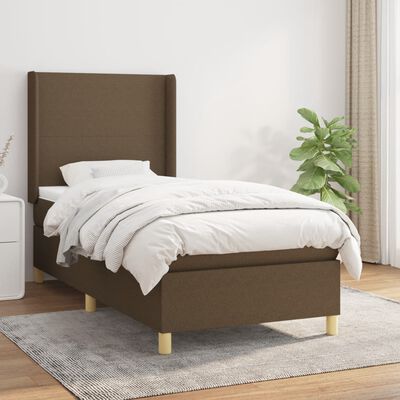 vidaXL Κρεβάτι Boxspring με Στρώμα Σκούρο Καφέ 90x190 εκ. Υφασμάτινο