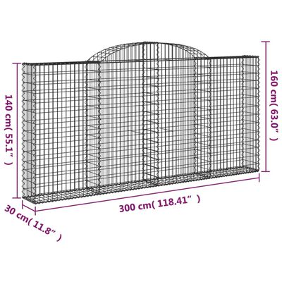 vidaXL Συρματοκιβώτια Τοξωτά 11 τεμ. 300x30x140/160 εκ. Γαλβαν. Ατσάλι