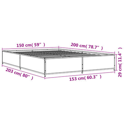 vidaXL Πλαίσιο Κρεβατιού Καπνιστή Δρυς 150x200εκ. Επεξ. Ξύλο & Μέταλλο