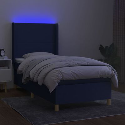 vidaXL Κρεβάτι Boxspring με Στρώμα & LED Μπλε 100x200 εκ. Υφασμάτινο