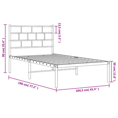 vidaXL Πλαίσιο Κρεβατιού με Κεφαλάρι Λευκό 100x190 εκ. Μεταλλικό