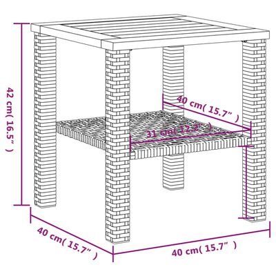 vidaXL Τραπέζι Κήπου Γκρι 40x40x42 εκ. Συνθετικό Ρατάν / Ξύλο Ακακίας