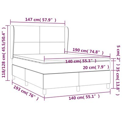 vidaXL Κρεβάτι Boxspring με Στρώμα Ανοιχτό Γκρι 140x190 εκ. Βελούδινο