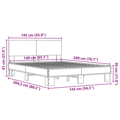 vidaXL Πλαίσιο Κρεβατιού Καφέ Δρυς 140x200 εκ. Επεξ. Ξύλο & Μέταλλο