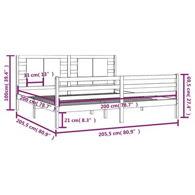 vidaXL Πλαίσιο Κρεβατιού Μαύρο 200 x 200 εκ. από Μασίφ Ξύλο Πεύκου