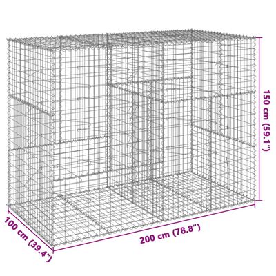 vidaXL Συρματοκιβώτιο με Κάλυμμα 200x100x150εκ από Γαλβανισμένο Χάλυβα