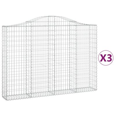 vidaXL Συρματοκιβώτια Τοξωτά 3 τεμ. 200x30x140/160 εκ. Γαλβαν. Ατσάλι