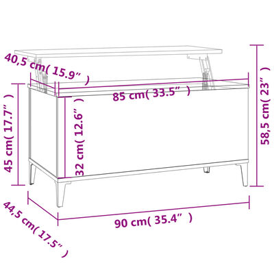 vidaXL Τραπεζάκι Σαλονιού Καπνιστή Δρυς 90x44,5x45 εκ. Επεξ. Ξύλο