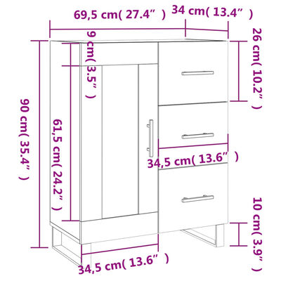 vidaXL Ντουλάπι Γκρι Σκυροδέματος 69,5x34x90 εκ. Επεξεργασμένο Ξύλο