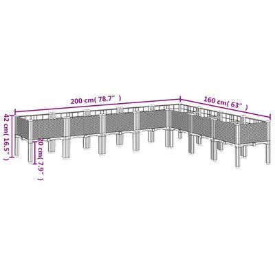 vidaXL Ζαρντινιέρα Κήπου με Πόδια Μαύρη 200x160x42 εκ. Πολυπροπυλένιο