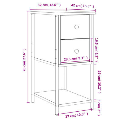 vidaXL Κομοδίνα 2 Τεμ. Μαύρο 32 x 42 x 70 εκ. από Επεξεργασμένο Ξύλο