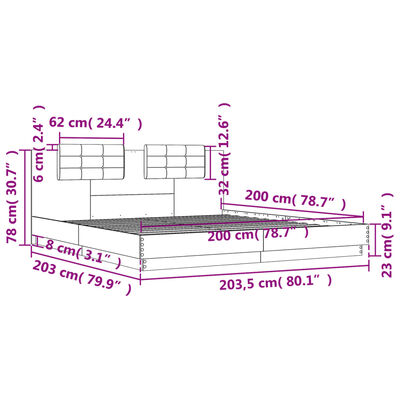 vidaXL Πλαίσιο Κρεβατιού με Κεφαλάρι/LED Sonoma δρυς 200x200 εκ.