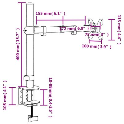 vidaXL Βάση Οθόνης VESA Μαύρη 75/100 χιλ. από Ατσάλι