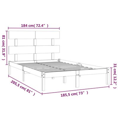 vidaXL Πλαίσιο Κρεβατιού 180 x 200 εκ. Μασίφ Ξύλο Super King Size