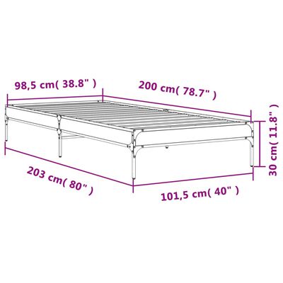 vidaXL Πλαίσιο Κρεβατιού Καπνιστή Δρυς 100x200εκ. Επεξ. Ξύλο & Μέταλλο