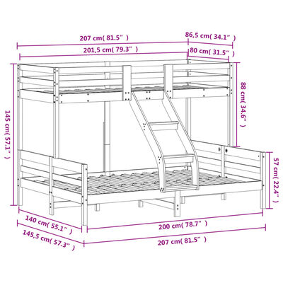 vidaXL Κουκέτα 80x200/140x200 εκ. Λευκό από Μασίφ Ξύλο Πεύκου