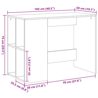 vidaXL Γραφείο Γκρι Sonoma 102x50x75 εκ. από Επεξεργασμένο Ξύλο