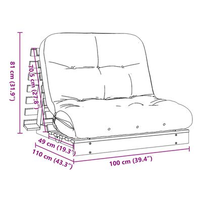 vidaXL Καναπές Κρεβάτι Futon με Στρώμα 100x206x11εκ. Μασίφ Ξύλο Πεύκου