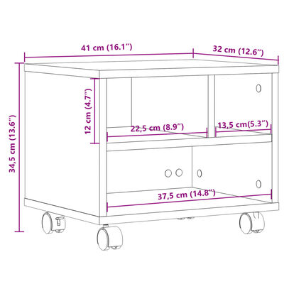 vidaXL Βάση Εκτυπωτή με Ρόδες Sonoma Δρυς 41x32x34,5 εκ.